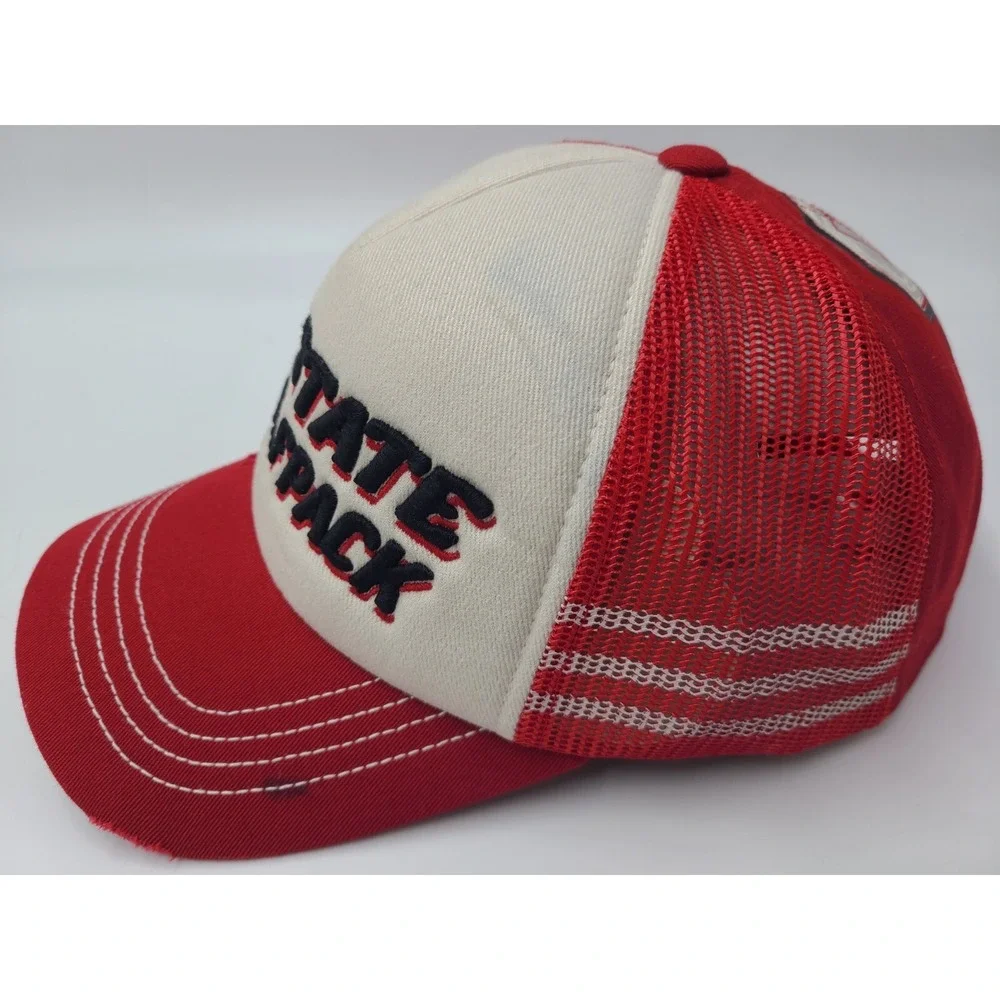 NC State University Wolfpack Adidas Distressed Mesh Trucker Snapback Hat Cap Men